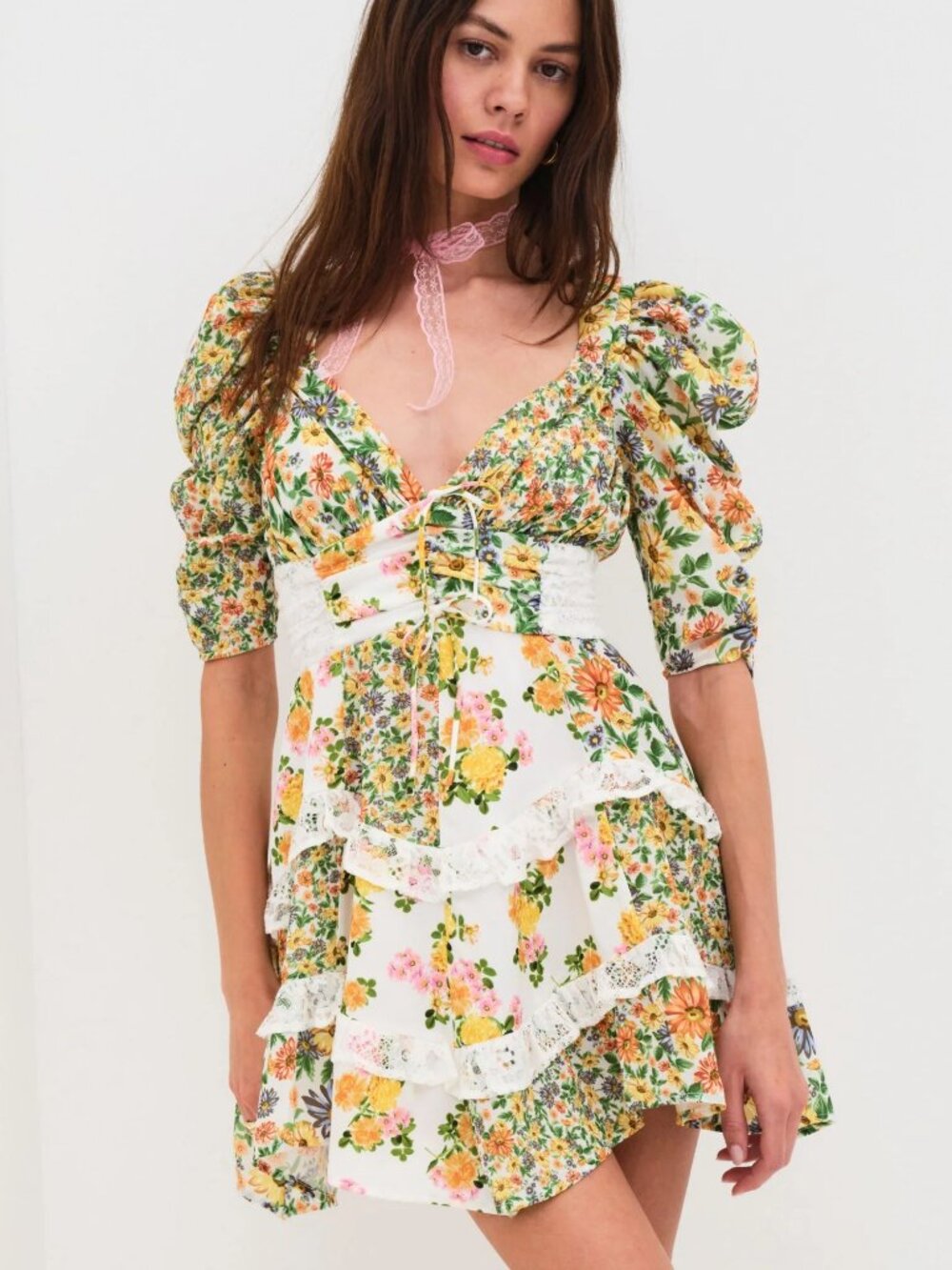 NWT For Love & Lemons Rosalyn Mini Dress Marigold